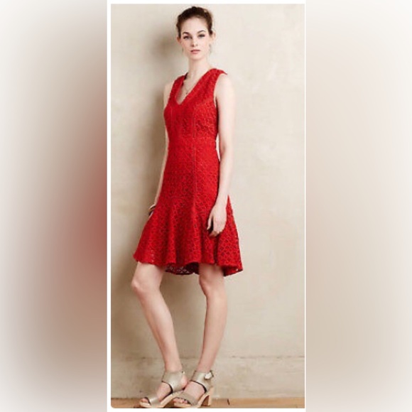 Anthropologie San & Soni Lace Mini Dress in Red -Size 6 - Picture 5 of 5